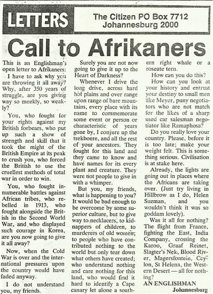 Ope brief van Engelsman aan Afrikaners