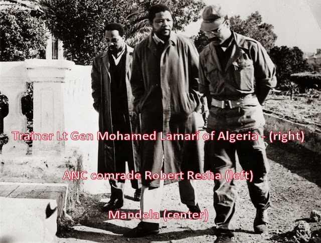 Mandela center his ANC comrade Robert Resha and his trainer Lt Gen Mohamed Lamari of Algeria right2