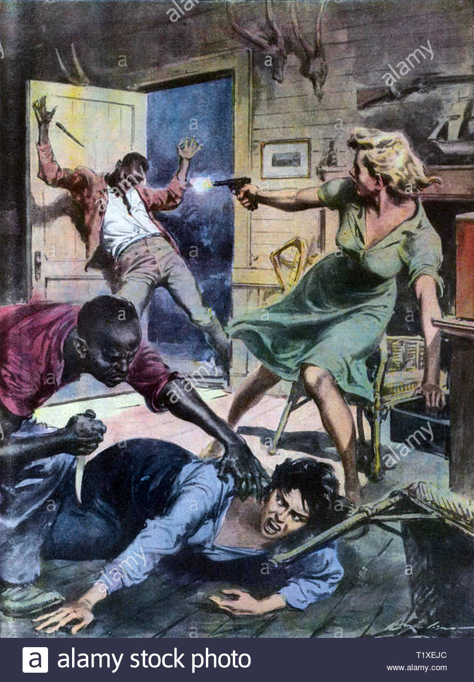 mau mau uprising 1952 1960 italian magazine illustration of kitty heselburger at right and her friend defending themselves against attack in 1953